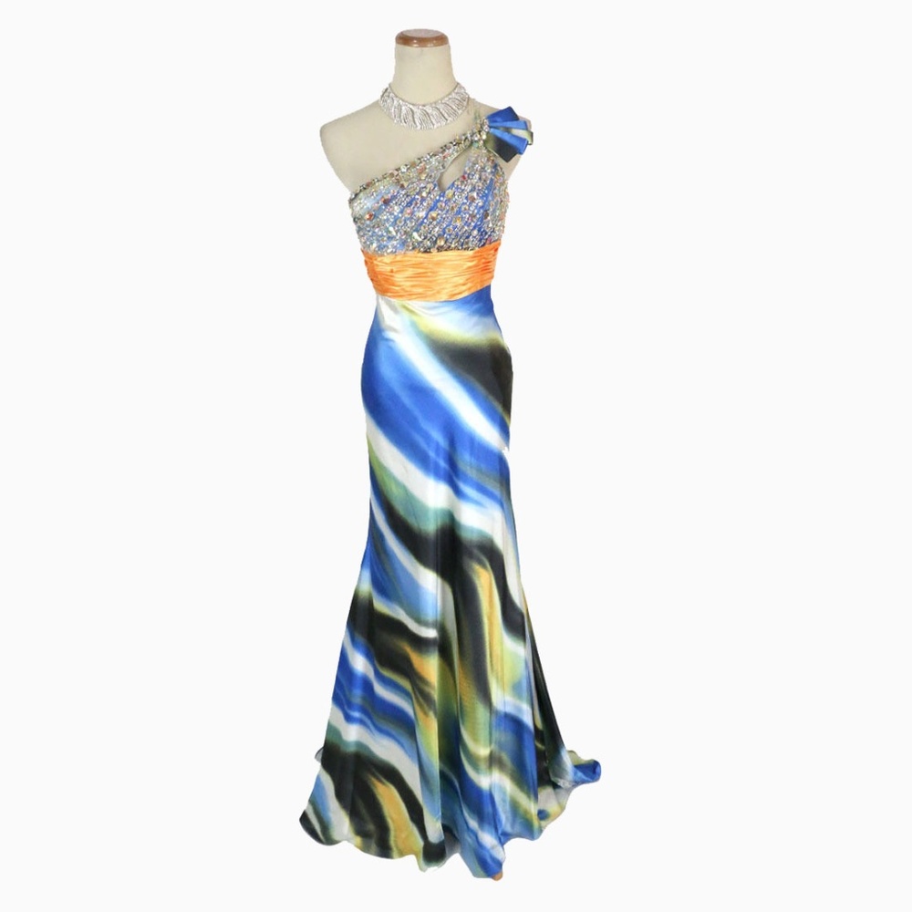 NWT PARTY TIME FORMALS Beaded One-Shoulder Ruched
